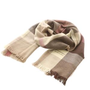 マフラー フリンジ チェック柄 ベージュ ピンク /AN22