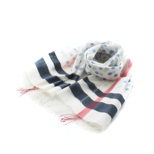 ストール フリンジ ドット柄 白 ホワイト 青 ブルー 赤 レッド /AN1