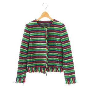 ノーカラージャケット ボーダー フリンジ 38 緑 グリーン マルチカラー /AQ OS