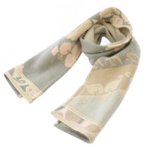 マフラー ストレッチ 総柄 ウール グレー ベージュ /BB