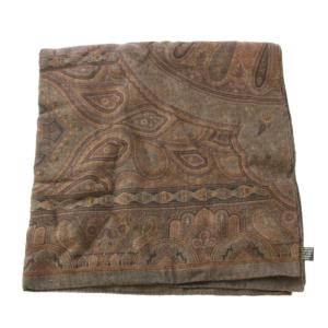 大判スカーフ 正方形 ペイズリー柄 ワンカラー 総柄 ウール混 シルク混 茶 ブラック /BB