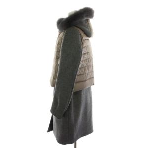 DOUBLE STANDARD CLOTHING ジロンラムメルトンコート ダウンコート フォックスファー フード付き アウター 36 グレー カーキ /YM