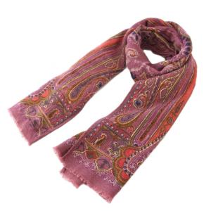 ストール フリンジ 総柄 ペイズリー柄 ウール シルク混 紫 パープル /BB