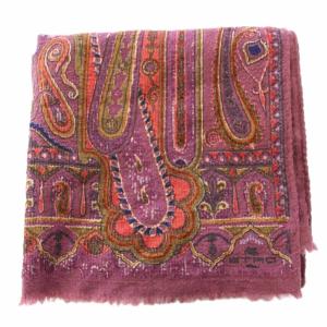 ETRO ストール フリンジ 総柄 ペイズリー柄 ウール シルク混 紫 パープル /BB