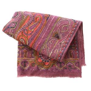 ETRO ストール フリンジ 総柄 ペイズリー柄 ウール シルク混 紫 パープル /BB