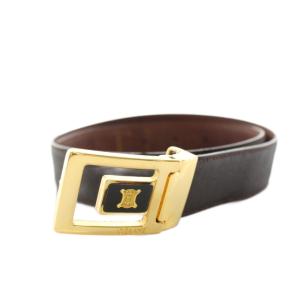 ベルト ハトメ トリオンフ柄バックル ヴィンテージ レザー 濃茶 ダークブラウン ゴールドカラー /YT