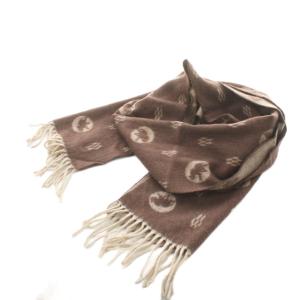 マフラー フリンジ 総柄 カシミヤ 茶 ブラウン /AN49