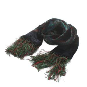 ストール フリンジ ペイズリー柄 シルク混 絹 緑 グリーン /AN50