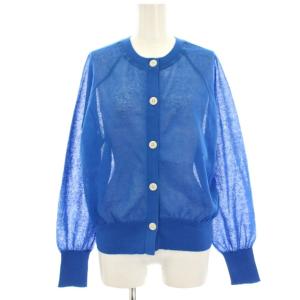 ニットカーディガン シアー 青 ブルー 長袖 クルーネック 麻 リネン混 3628-1-050949 /HN