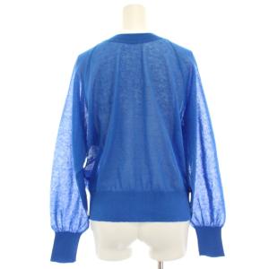 green label relaxing ニットカーディガン シアー 青 ブルー 長袖 クルーネック 麻 リネン混 3628-1-050949 /HN