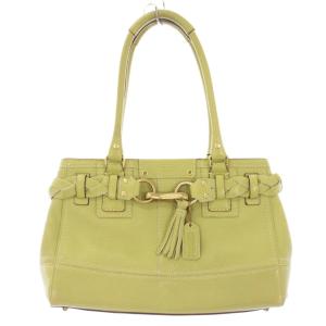 ハンプトンズ ミディアムキャリートートバッグ ハンドバッグ レザー ワンカラー ロゴチャーム 黄緑 ライトグリーン