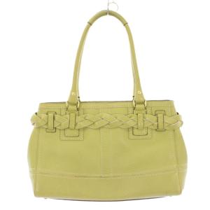 COACH ハンプトンズ ミディアムキャリートートバッグ ハンドバッグ レザー ワンカラー ロゴチャーム 黄緑 ライトグリーン