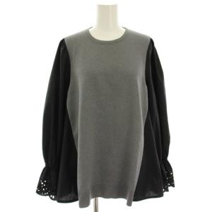 24AW スカラップコンビスリーブプルオーバー ニット カットソー グレー 黒 ブラック 長袖 スカラップ袖口