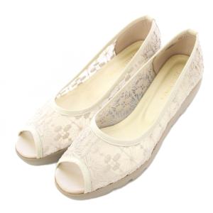 パンプス オープントゥ ラウンドトゥ 厚底 メッシュ 刺繍 25cm ベージュ /BB