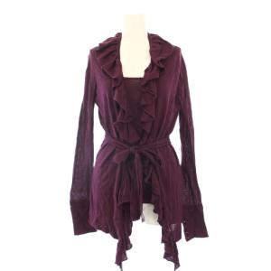 アンサンブルニット カーディガン 長袖 前開きトッパー フリル ノースリーブ スクエアネック 薄手 L