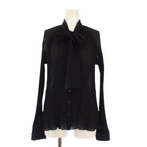ボウタイシャツ ブラウス 長袖 プリーツ シアー シースルー ワンカラー F 黒 ブラック /BB