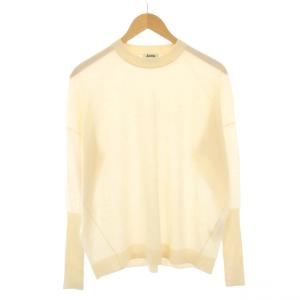 ニット セーター 長袖 クルーネック 薄手 ウール ワンカラー 無地 XS アイボリー /BB