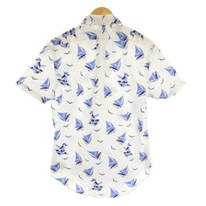 RALPH LAUREN ボタンダウンシャツ 総柄 S 白 ホワイト 青 ブルー ヨット柄 半袖 /YM