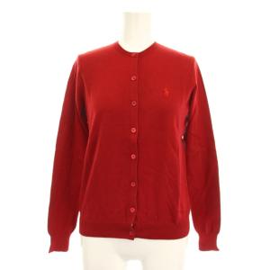 カーディガン ニット 長袖 S 赤 レッド クルーネック ロゴ刺繍 /YM