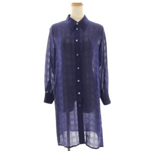 ロングシャツ ブラウス 38 青 ブルー 長袖 総柄 シアー /HN