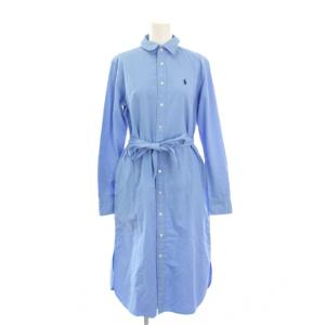 ベルテッド シャツワンピース 長袖 ロング スモールポニー 0 青 211928808001 /KH