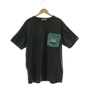 Tシャツ M グリーン 半袖 クルーネック バックプリント ジップ胸ポケット /JP