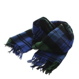マフラー フリンジ チェック柄 ウール 紺 ネイビー 黒 ブラック /AN5