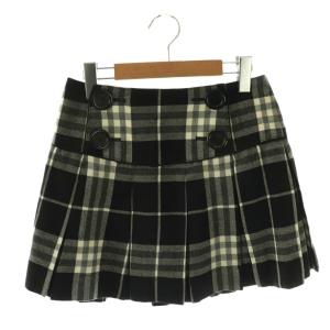 スカート ミニ チェック フレア ウール 36 黒 白 /NR
