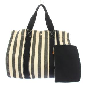 カンヌMM トートバッグ ストライプ柄 アイボリー ブラック