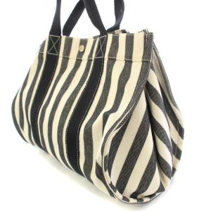HERMES カンヌMM トートバッグ ストライプ柄 アイボリー ブラック