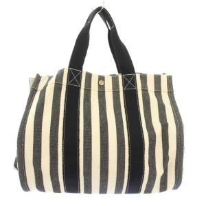 HERMES カンヌMM トートバッグ ストライプ柄 アイボリー ブラック