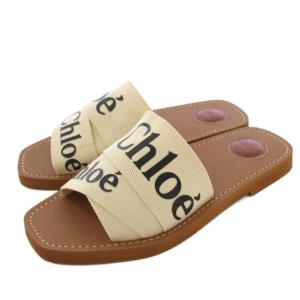 ウッディフラットサンダル 37 ベージュ ブラウン