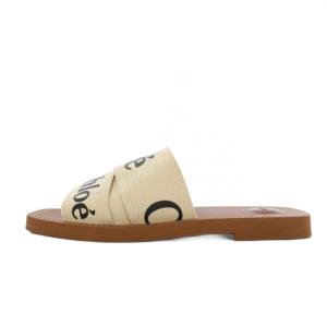 Chloe ウッディフラットサンダル 37 ベージュ ブラウン