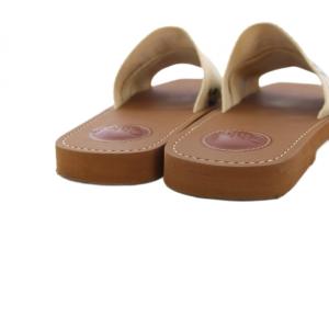 Chloe ウッディフラットサンダル 37 ベージュ ブラウン