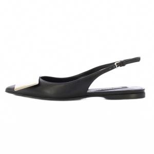 Sergio Rossi SR1 スリングバック ミュール ストラップパンプス ポインテッドトゥ ローヒール レザー 37 黒 ブラック