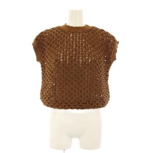 ニット ノースリーブ かぎ編み ワンカラー S 茶 ブラウン /BB