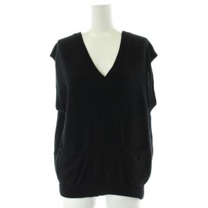ニット セーター ウール 2 黒 Vネック ノースリーブ ポケット付き /NS