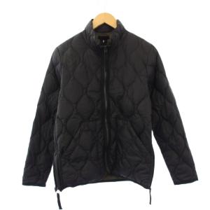 ミリタリーハイネックダブルジップダウンジャケット アウター ショート丈 ワンカラー ナイロン S 黒 ブラック