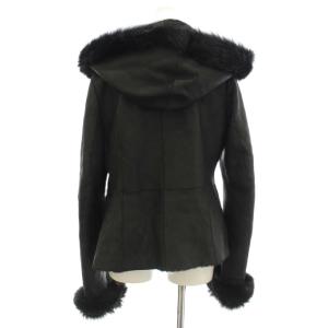 DKNY ラムレザー ジャケット ムートンコート 羊革 4 黒 ブラック JKN2YA9807 /G