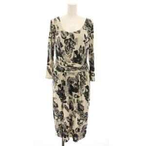 ワンピース ロング 長袖 花柄 M 黒 ブラック ベージュ /YT
