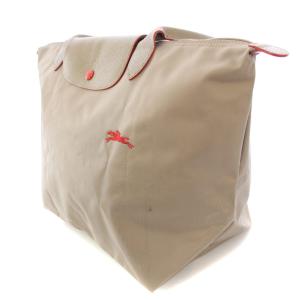 Longchamp ル プリアージュ トートバッグ ハンドバッグ ロゴ 刺繍 ナイロン レザー 切替 グレージュ /BB