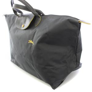 Longchamp ル プリアージュ トートバッグ ハンドバッグ ナイロン レザー 切替 ロゴ 刺繍 バイカラー チャコールグレー