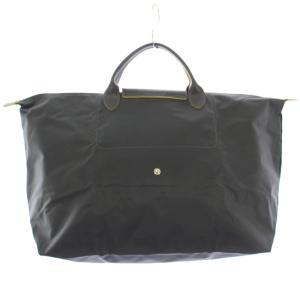 Longchamp ル プリアージュ トートバッグ ハンドバッグ ナイロン レザー 切替 ロゴ 刺繍 バイカラー チャコールグレー