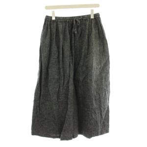 スカート 麻 リネン F グレー 無地 ゴムウエスト ドローストリング /JP