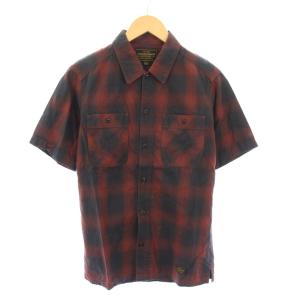 B&C C-SHIRT SS カジュアルシャツ 半袖 レギュラーカラー チェック柄 S 赤 レッド 黒