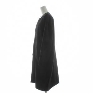 plantation DESCENTE ノーカラーコート ダブル ロング ハイテク素材 ウール混 M 黒 ブラック DOR-T9544