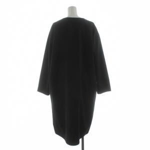 plantation DESCENTE ノーカラーコート ダブル ロング ハイテク素材 ウール混 M 黒 ブラック DOR-T9544