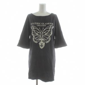 Tシャツ カットソー チュニック 七分袖 プリント F グレー 2CL-2970 /KU