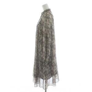 HYSTERIC GLAMOUR ワンピース チュニック ひざ丈 長袖 シフォン 総柄 リボン F 黒 ブラック ベージュ ピンク 2A0-7180