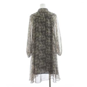 HYSTERIC GLAMOUR ワンピース チュニック ひざ丈 長袖 シフォン 総柄 リボン F 黒 ブラック ベージュ ピンク 2A0-7180